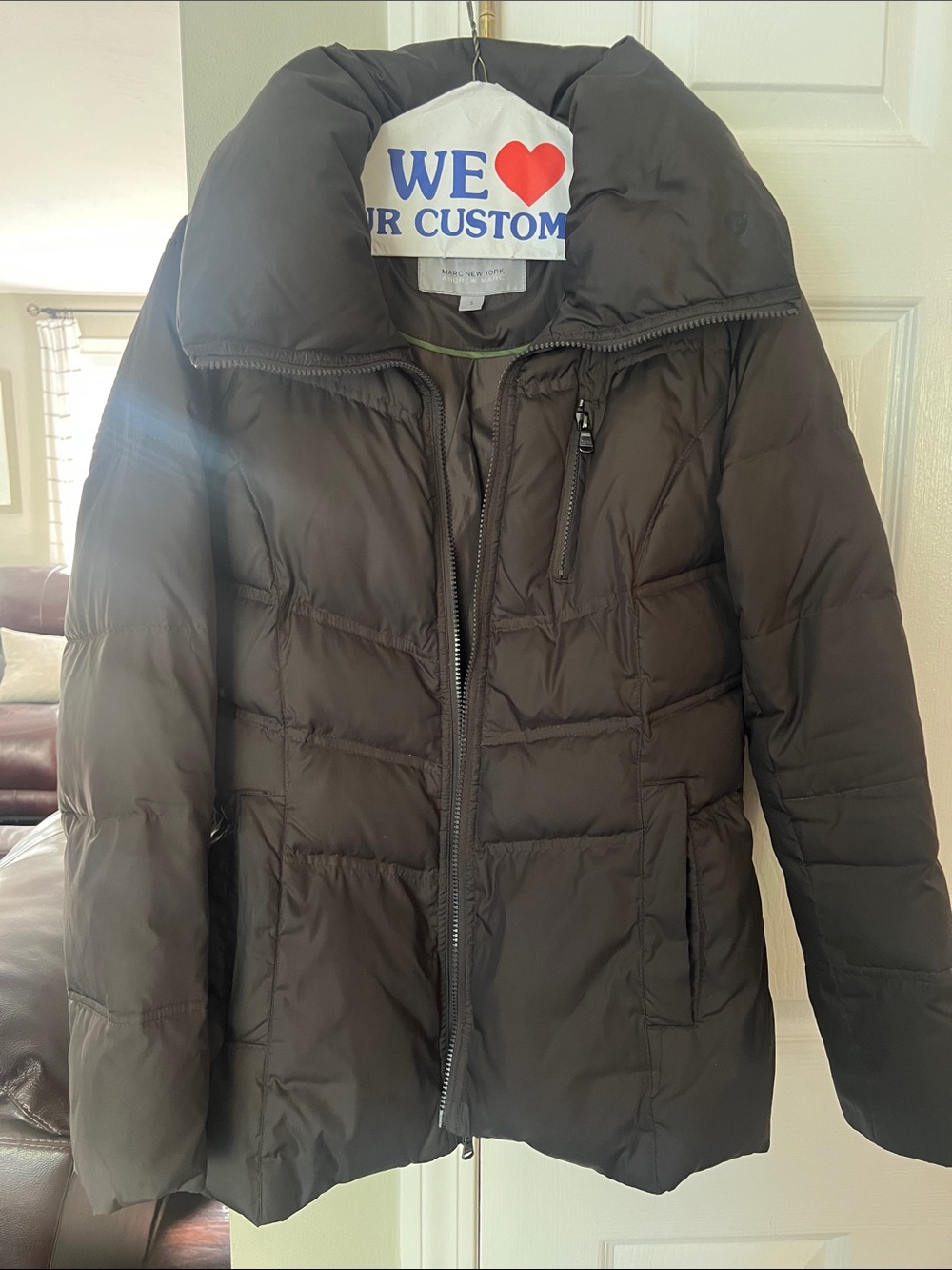 Marc New York Chocolate Brown Quilted Puffer Coat